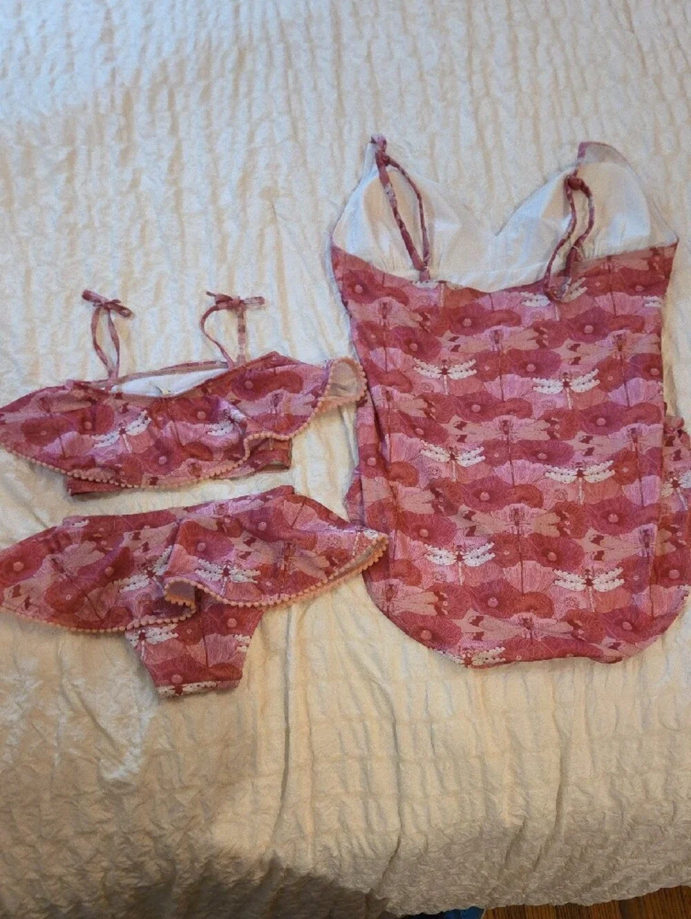 kate quinn Pink Dragonfly One-Piece Swimsuit with Matching Daughter Two-piece